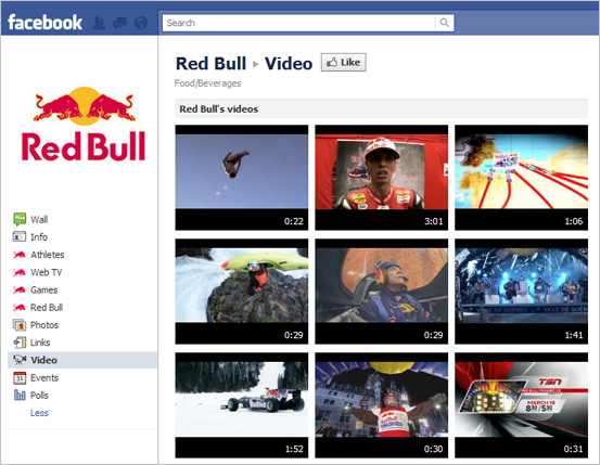 Redbull Facebook Videos Page