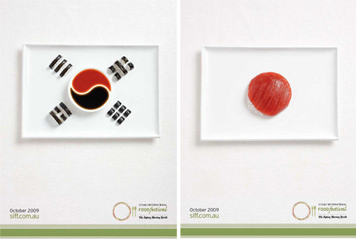 Korean and Japanese food in flag format
