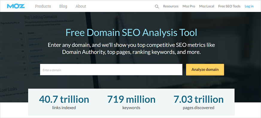 Moz free domain analysis tool