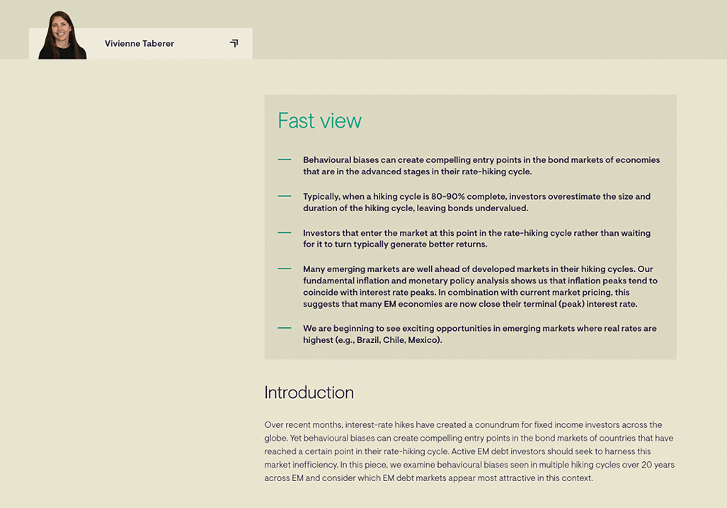 Example fast view summary section