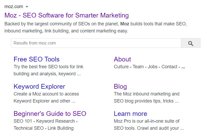 Expanded Google search results