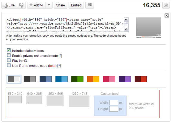 change aspect ratio youtube embeded