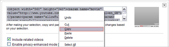 Copy YouTube code