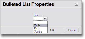 Bulleted List Properties dialogue