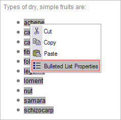 Editing bulleted list properties