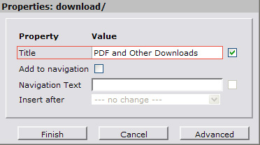 Define title for downloads folder
