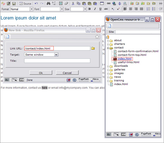 Embedding internal links in Opencms