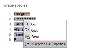 Numbered list properties