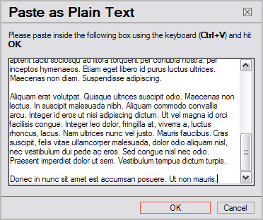 Paste as plain text dialogue window