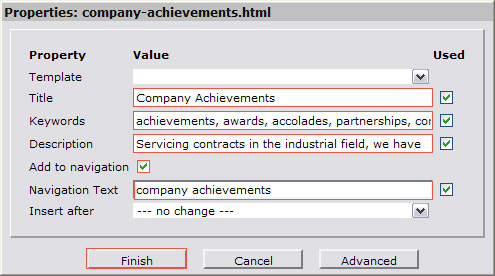 Setting page properties