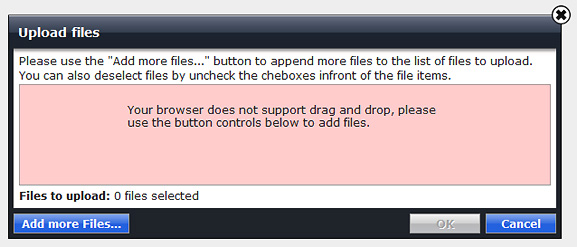 Upload dialog not supported Upload dialog not supported